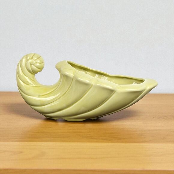Vintage Yellow Ceramic Cornucopia Planter: Retro Home Decor - Picture 1 of 6